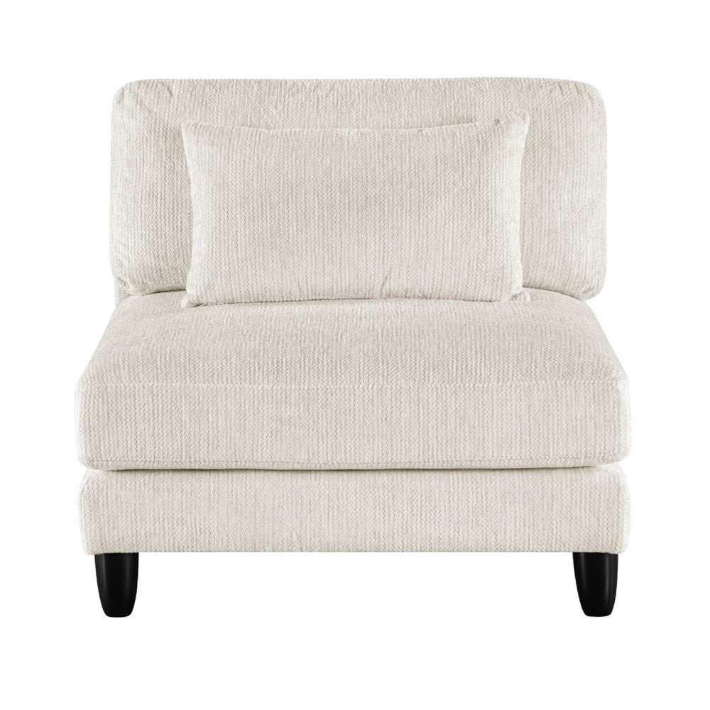 Mear Armless Chair | Beige Microfiber | Lumbar Pillow | Black Wood Legs