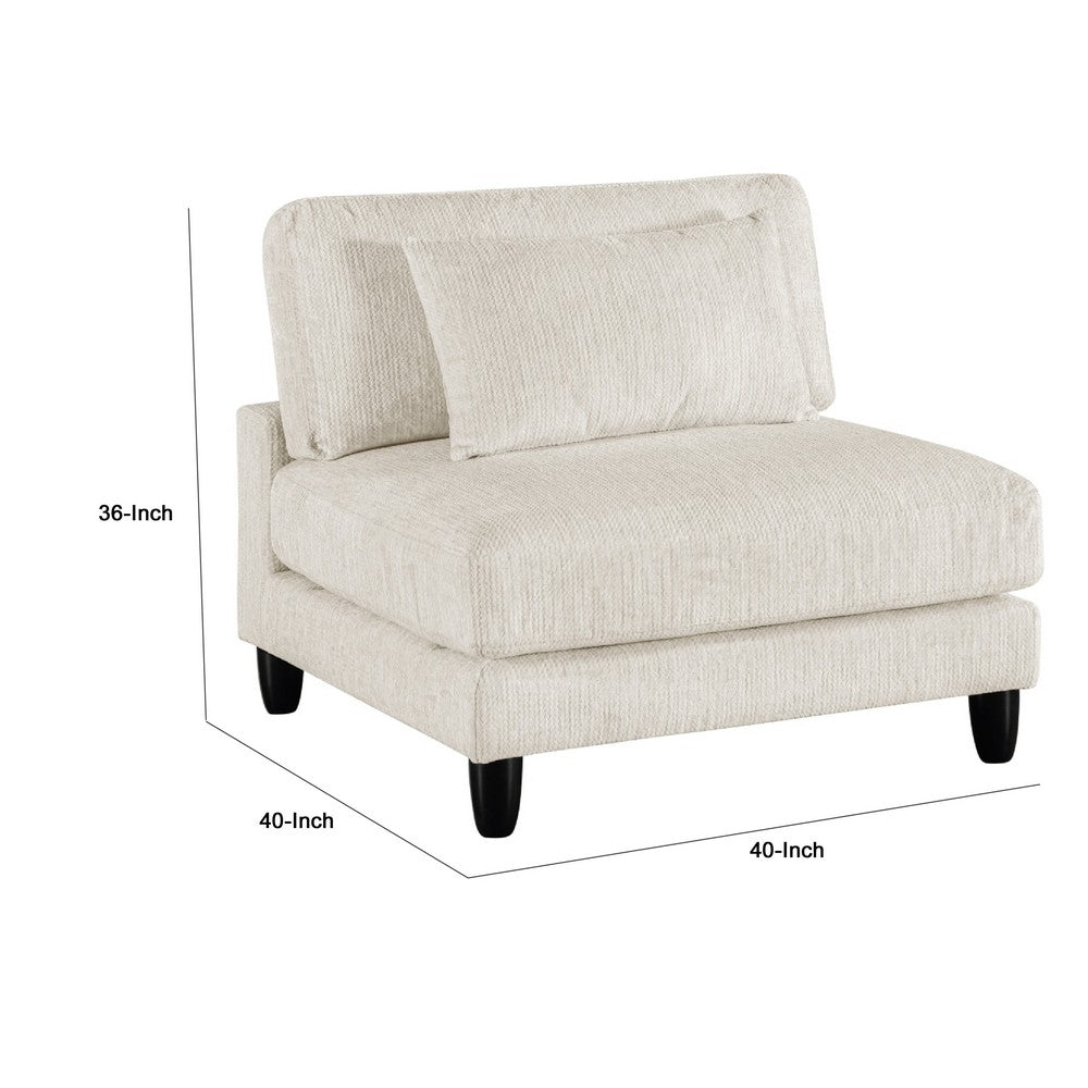 Mear Armless Chair | Beige Microfiber | Lumbar Pillow | Black Wood Legs