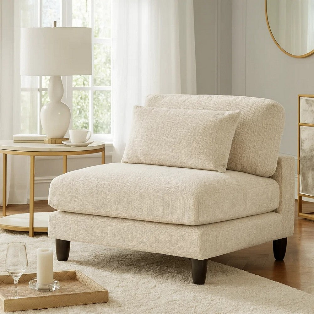 Mear Armless Chair | Beige Microfiber | Lumbar Pillow | Black Wood Legs