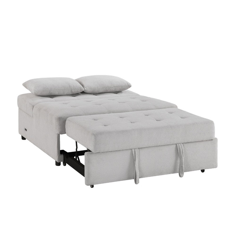 Gisa 2 Seater Convertible Sofa Bed | Gray Polyester | 2 Throw Pillows | USB