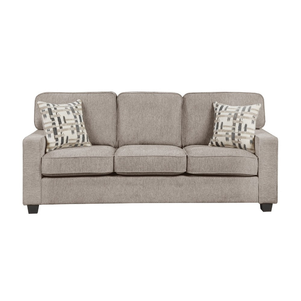 Kaia 3 Seater Sofa | Taupe Gray Chenille | Track Arms | Throw Pillows | 84"