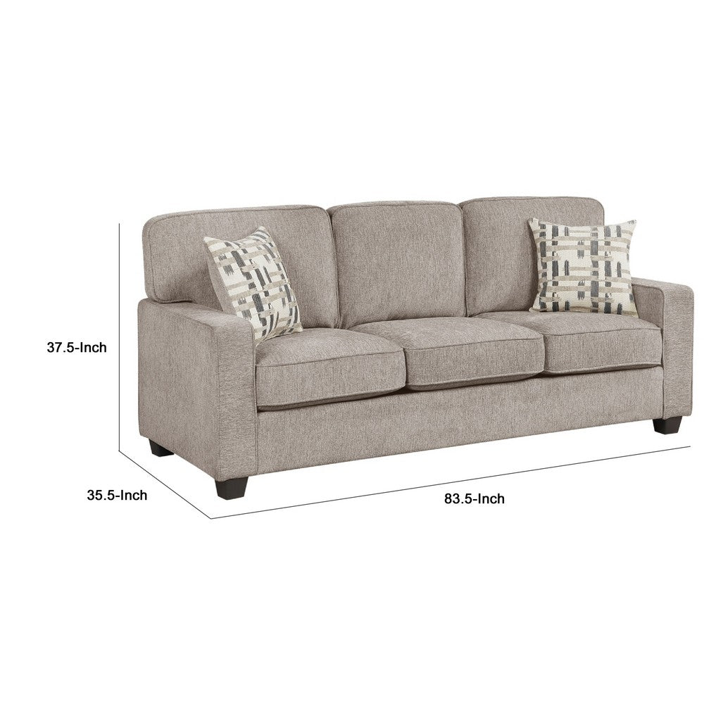 Kaia 3 Seater Sofa | Taupe Gray Chenille | Track Arms | Throw Pillows | 84"