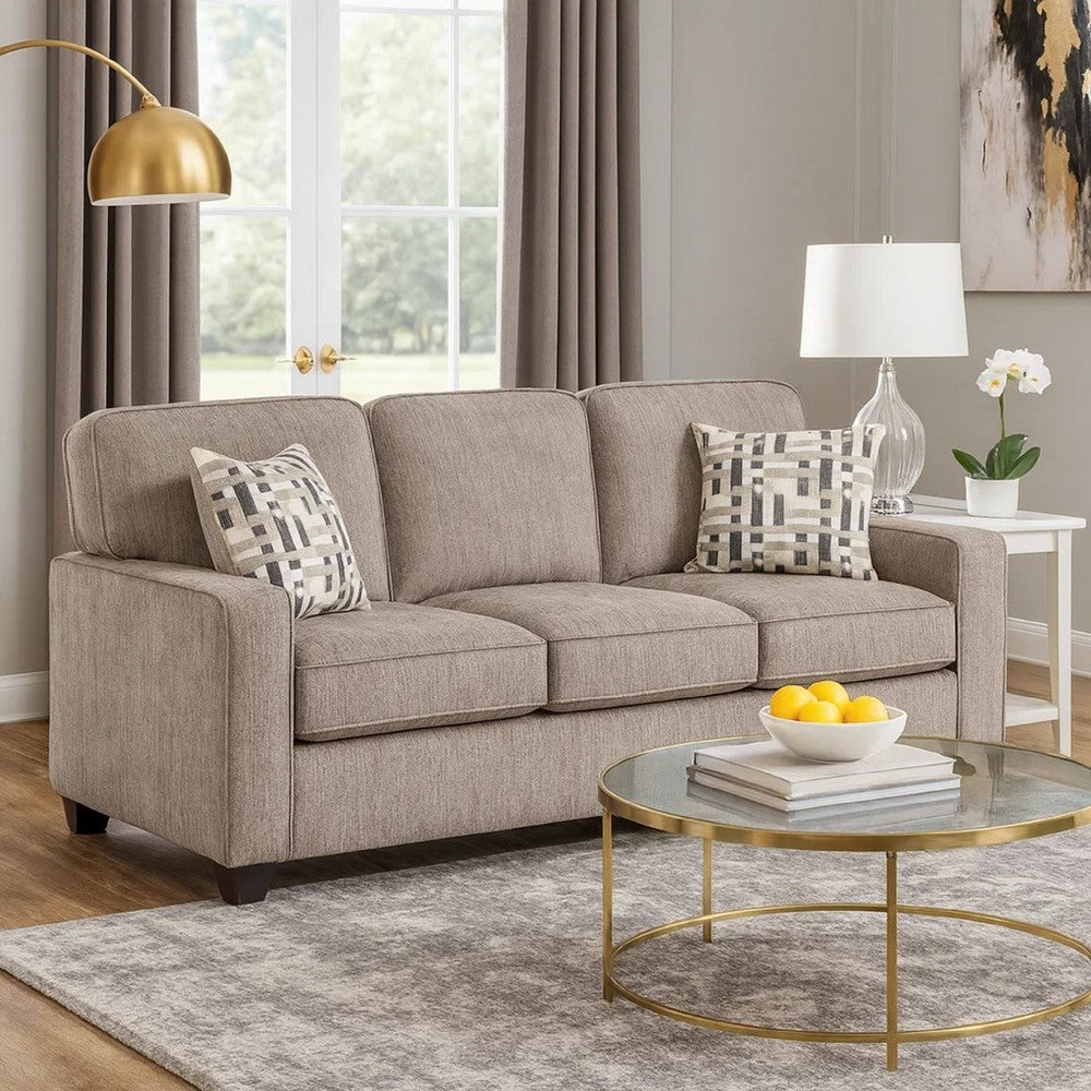 Kaia 3 Seater Sofa | Taupe Gray Chenille | Track Arms | Throw Pillows | 84"