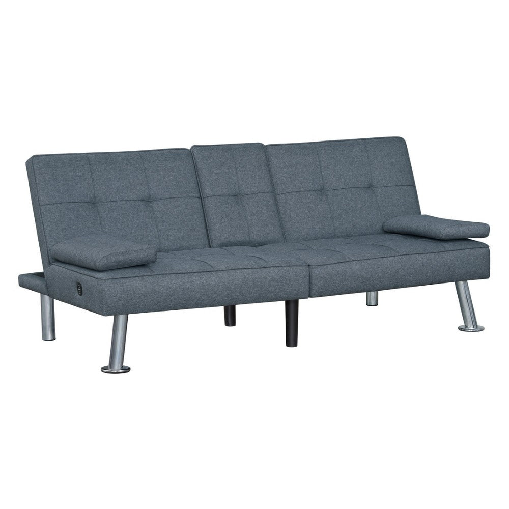 Convertible Folding Futon Sofa Bed | Gray Fabric | Silver Metal Legs