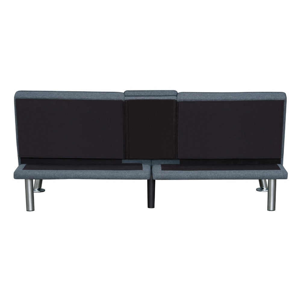 Convertible Folding Futon Sofa Bed | Gray Fabric | Silver Metal Legs