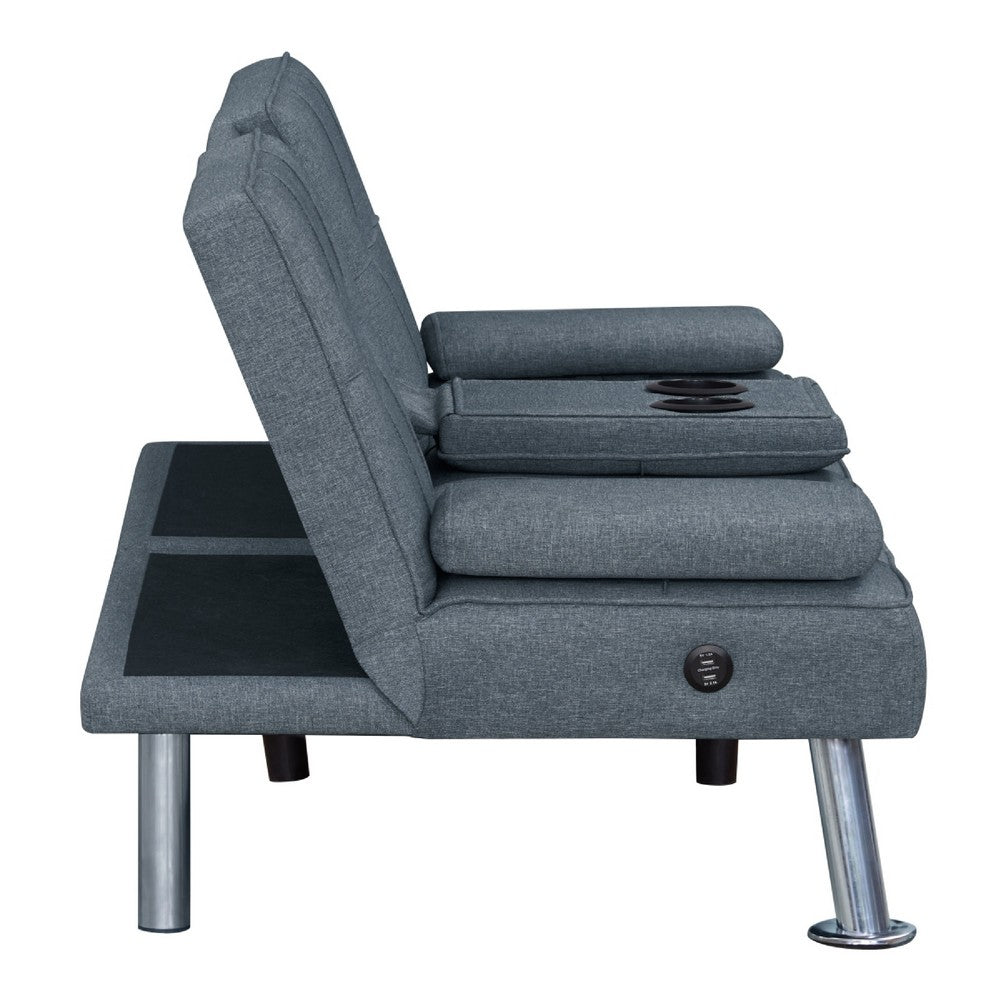 Convertible Folding Futon Sofa Bed | Gray Fabric | Silver Metal Legs