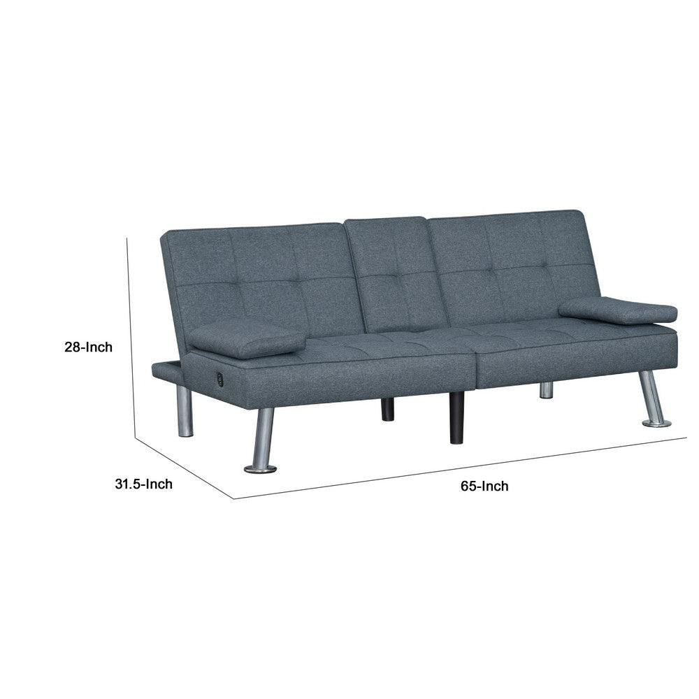 Convertible Folding Futon Sofa Bed | Gray Fabric | Silver Metal Legs