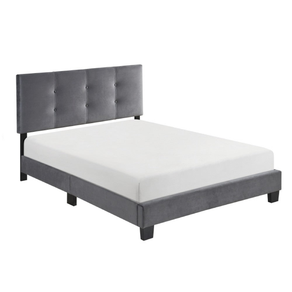 Viki Low Profile Full Platform Bed | Button Tufted | Gray Velvet Upholstery
