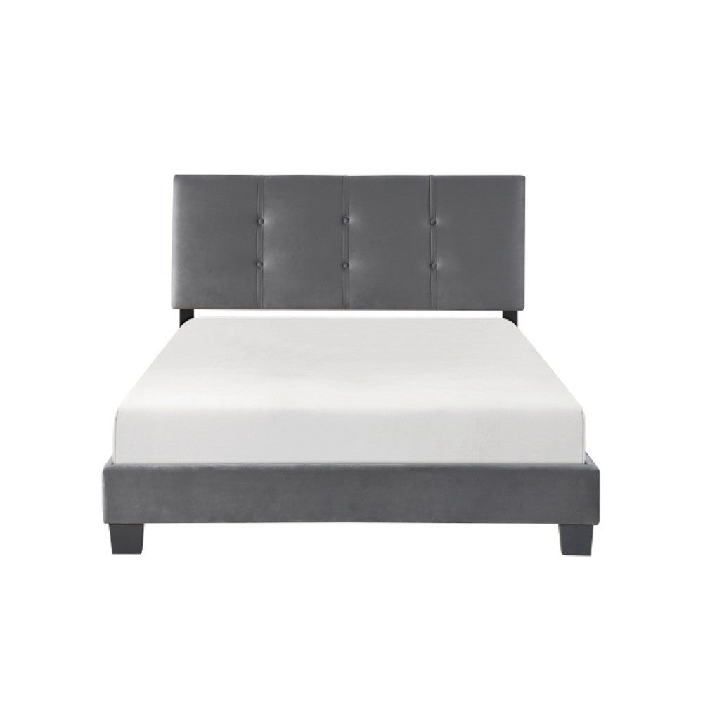 Viki Low Profile Full Platform Bed | Button Tufted | Gray Velvet Upholstery