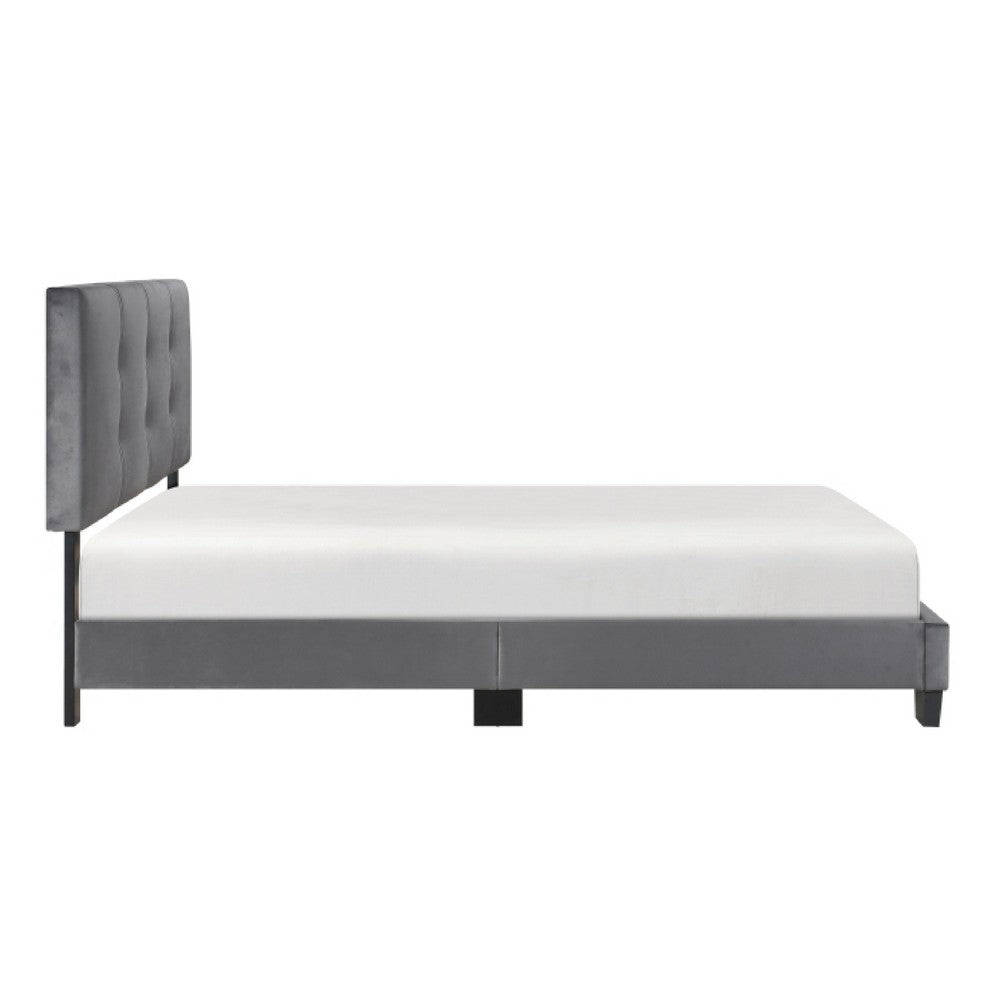 Viki Low Profile Full Platform Bed | Button Tufted | Gray Velvet Upholstery