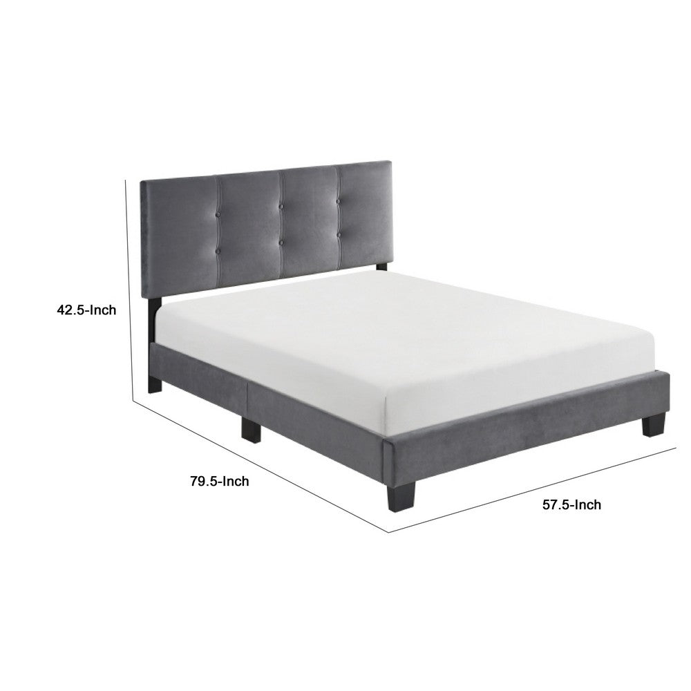 Viki Low Profile Full Platform Bed | Button Tufted | Gray Velvet Upholstery