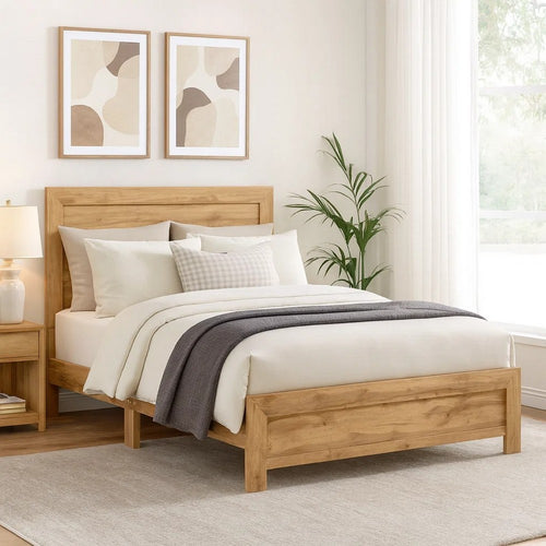 Eby Full Size Bed | Panel Design | Natural Brown Melamine Laminate