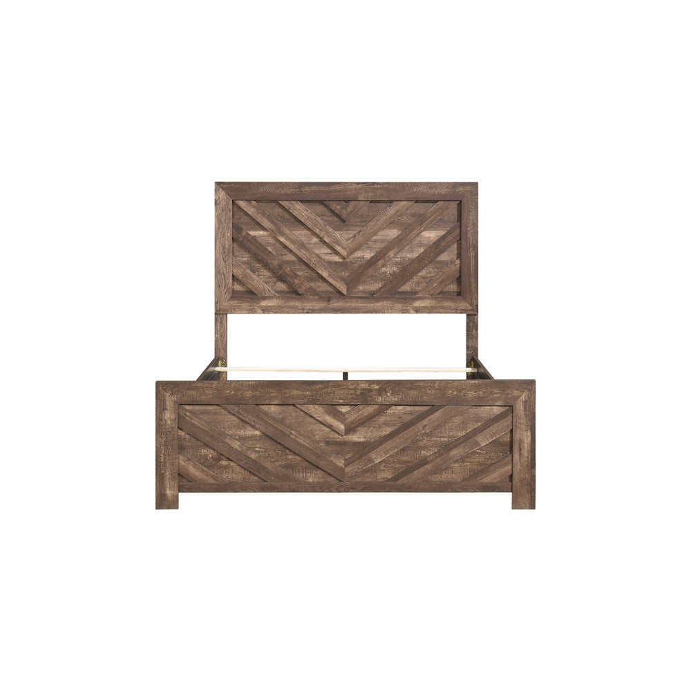 Eby Full Size Bed | Farmhouse Chevron Panel Design Paper Veneer | Brown