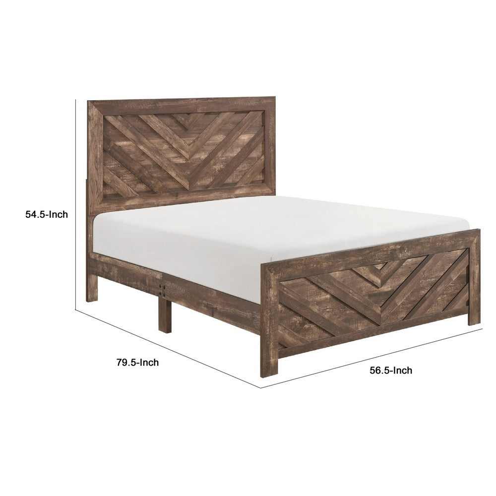 Eby Full Size Bed | Farmhouse Chevron Panel Design Paper Veneer | Brown