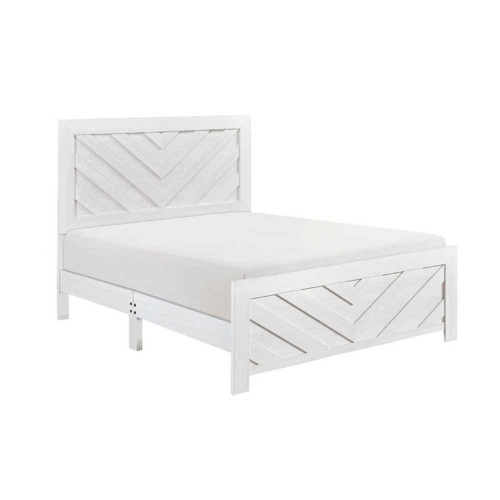 Eby Full Size Bed | Farmhouse Chevron Panel Design | Paper Veneer | White