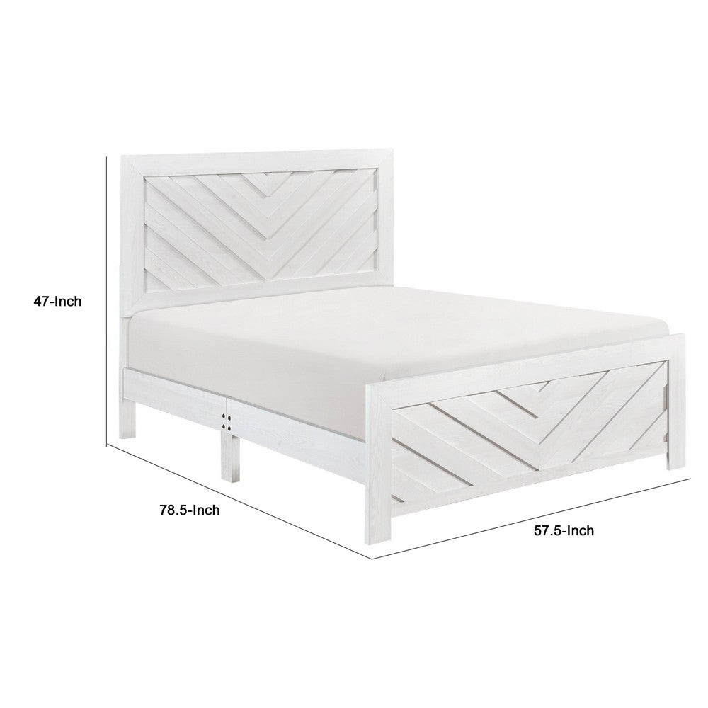 Eby Full Size Bed | Farmhouse Chevron Panel Design | Paper Veneer | White
