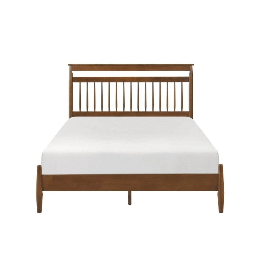 Kemo Full Platform Bed | Slatted Headboard | Minimalist Chestnut Brown
