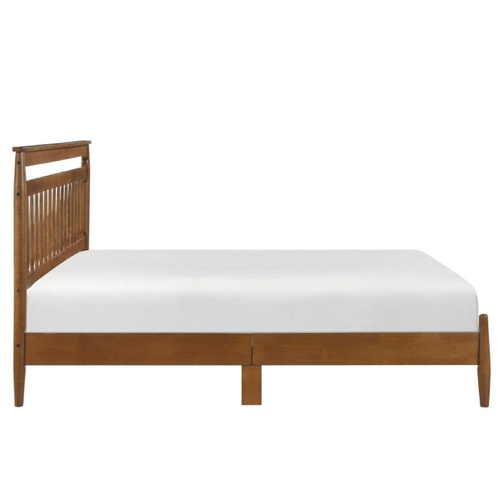Kemo Full Platform Bed | Slatted Headboard | Minimalist Chestnut Brown