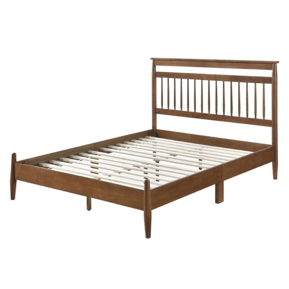Kemo Full Platform Bed | Slatted Headboard | Minimalist Chestnut Brown