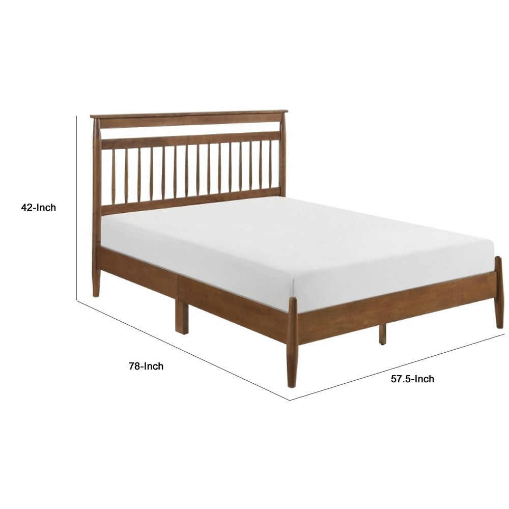 Kemo Full Platform Bed | Slatted Headboard | Minimalist Chestnut Brown