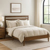 Kemo Full Platform Bed | Slatted Headboard | Minimalist Chestnut Brown