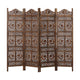 71 Inch 4 Panel Mango Wood Room Divider, Hand Carved, Sun & Moon Design, Brown By The Urban Port
