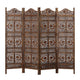 71 Inch 4 Panel Mango Wood Room Divider, Hand Carved, Sun & Moon Design, Brown By The Urban Port