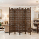 71 Inch 4 Panel Mango Wood Room Divider, Hand Carved, Sun & Moon Design, Brown By The Urban Port