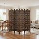 71 Inch 4 Panel Mango Wood Room Divider, Hand Carved, Sun & Moon Design, Brown By The Urban Port