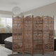 71 Inch 4 Panel Mango Wood Room Divider, Hand Carved, Sun & Moon Design, Brown By The Urban Port