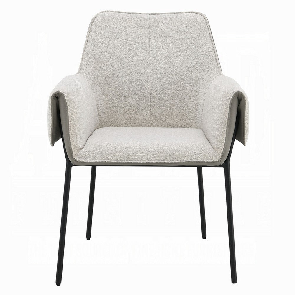 Jory Armchair Set of 2 | Beige Chenille Fabric | Slim Black Metal Legs