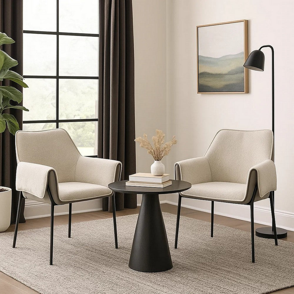 Jory Armchair Set of 2 | Beige Chenille Fabric | Slim Black Metal Legs