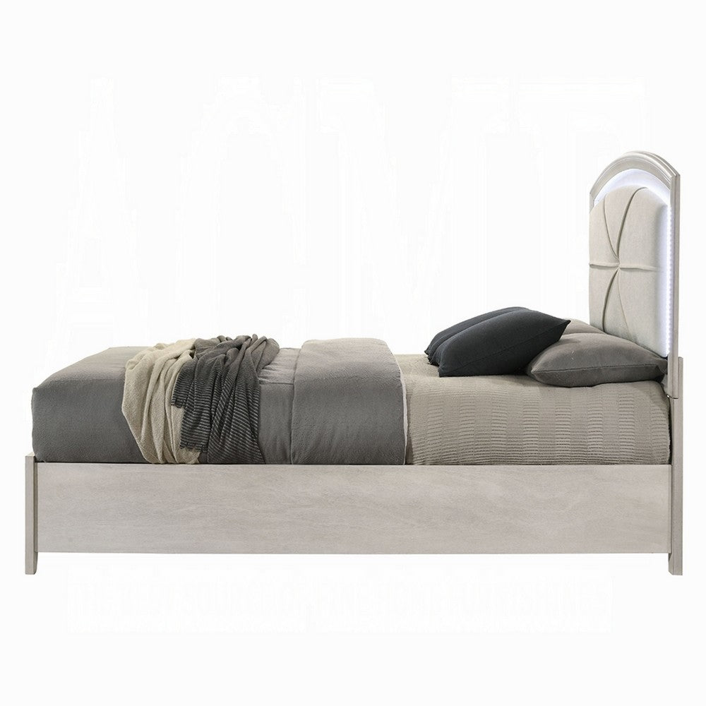 Remy Queen Size Bed with LED Headboard | 2 Bottom Drawers | Antique White