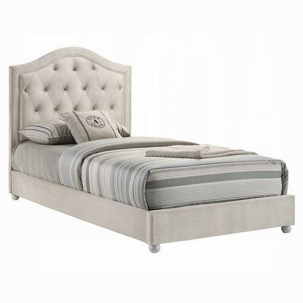 Rex Full Size Bed with Storage & Beige Button Tufted Arched Headboard