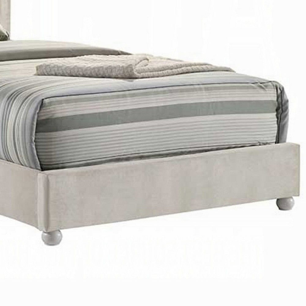 Rex Full Size Bed with Storage & Beige Button Tufted Arched Headboard