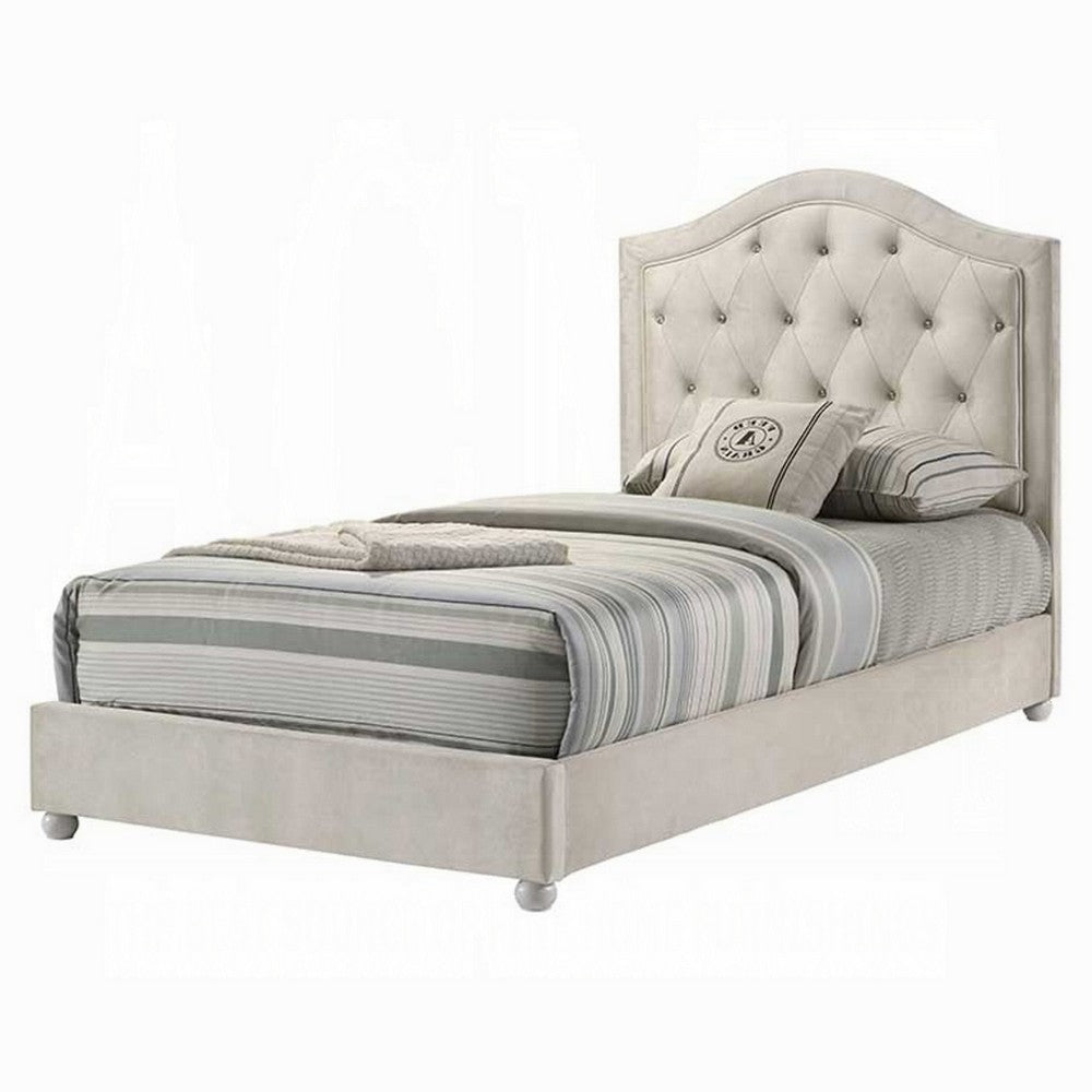 Rex Full Size Bed with Storage & Beige Button Tufted Arched Headboard