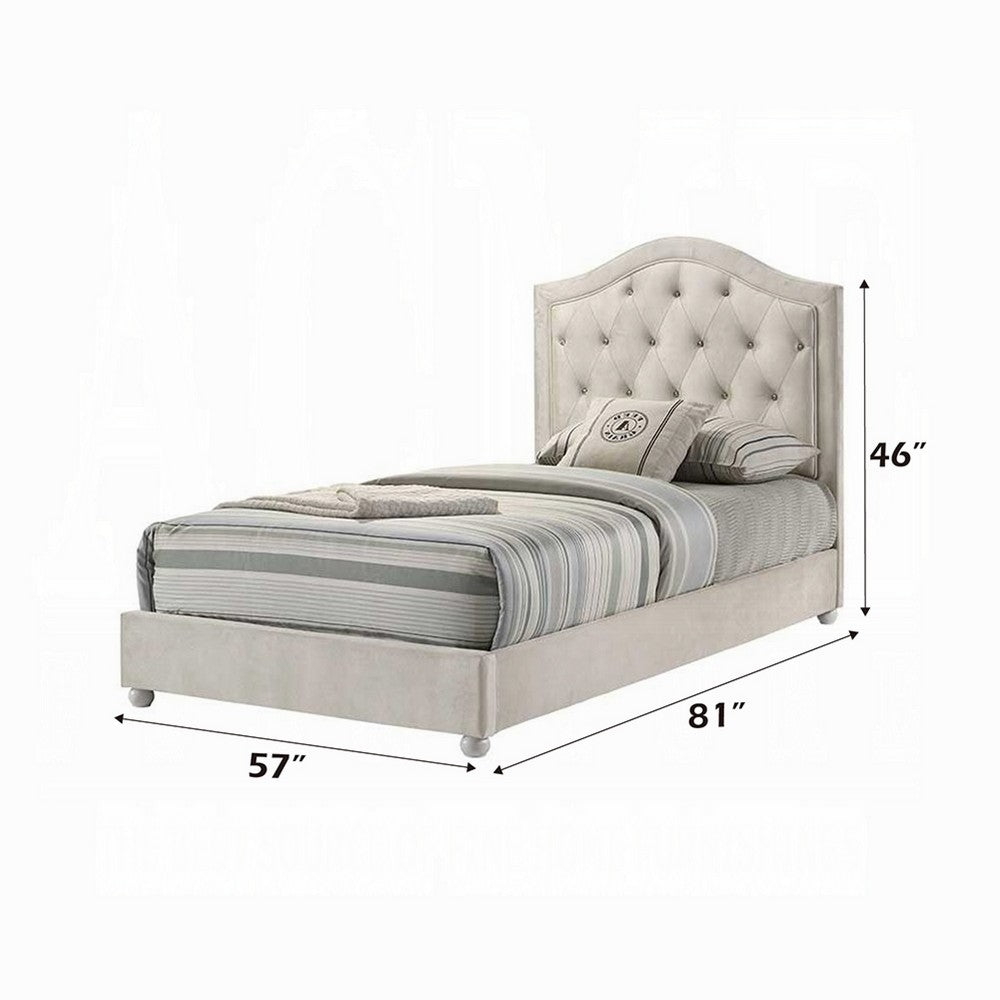 Rex Full Size Bed with Storage & Beige Button Tufted Arched Headboard