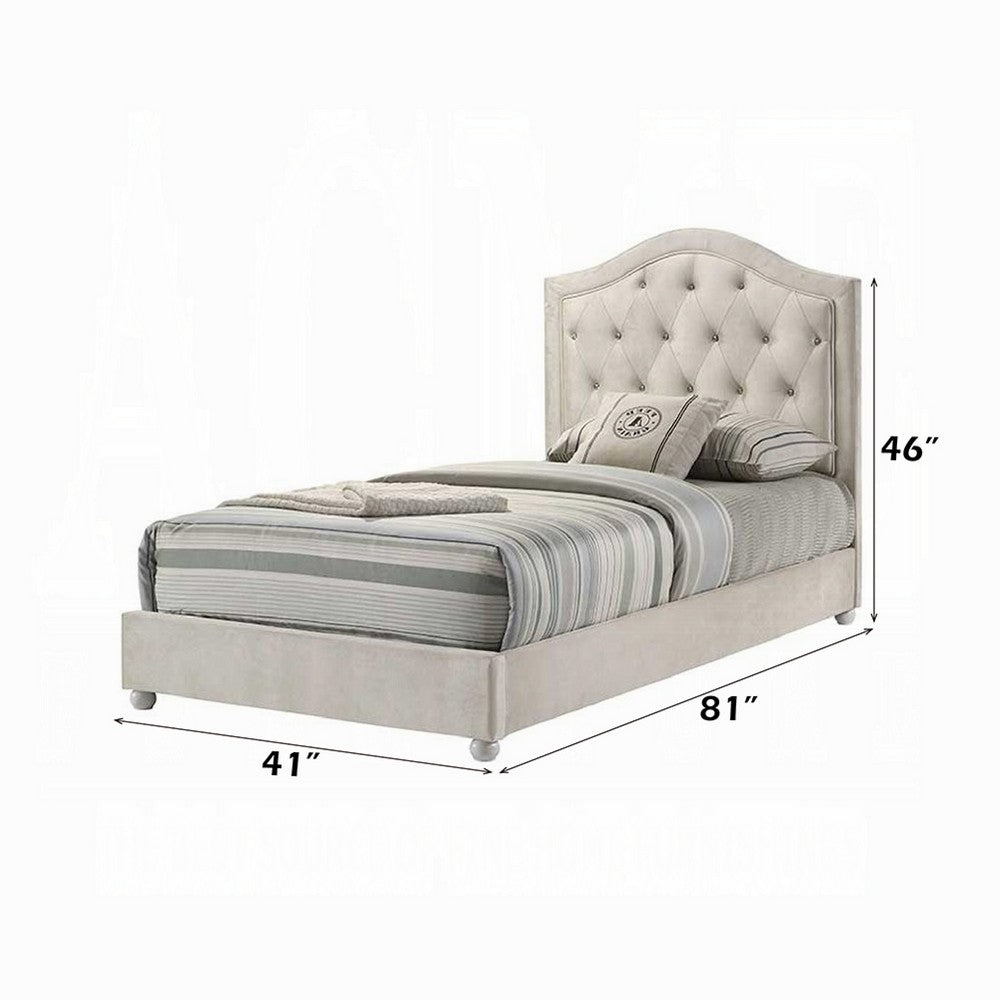 Rex Twin Size Bed with Storage & Beige Button Tufted Arched Headboard