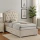 Rex Twin Size Bed with Storage & Beige Button Tufted Arched Headboard