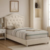 Rex Twin Size Bed with Storage & Beige Button Tufted Arched Headboard