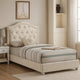 Rex Twin Size Bed with Storage & Beige Button Tufted Arched Headboard