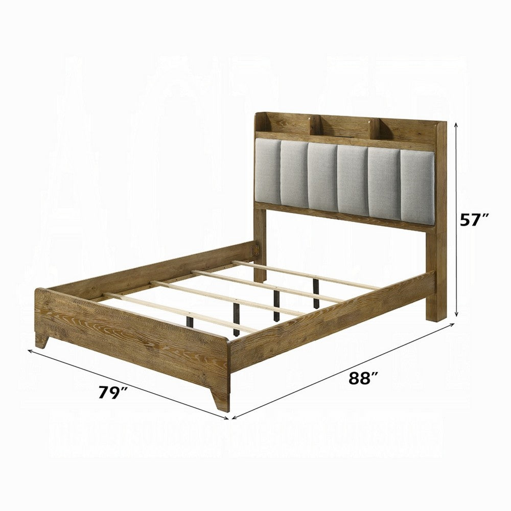 Gary King Size Bed with Tufted Headboard & USB Ports | Aspen Brown Wood
