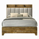 Gary Queen Size Bed with Tufted Headboard & USB Ports | Aspen Brown Wood