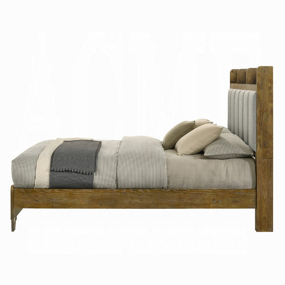 Gary Queen Size Bed with Tufted Headboard & USB Ports | Aspen Brown Wood