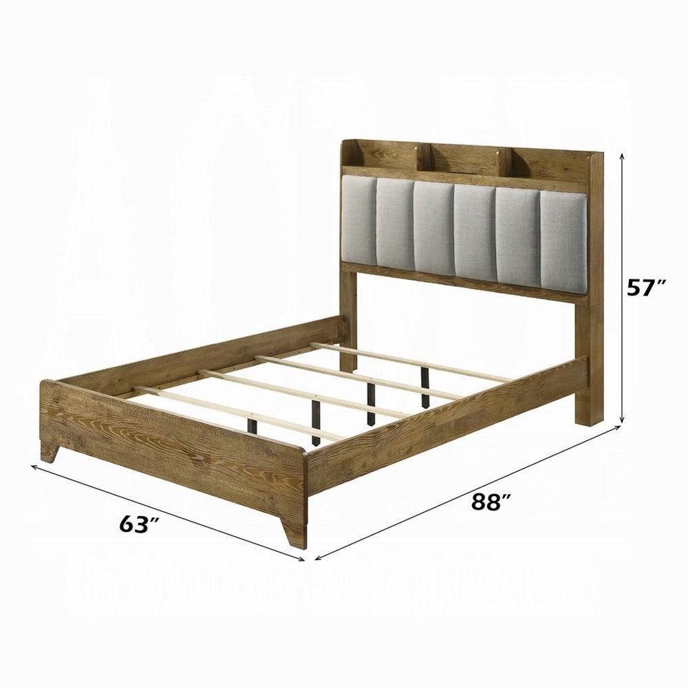 Gary Queen Size Bed with Tufted Headboard & USB Ports | Aspen Brown Wood