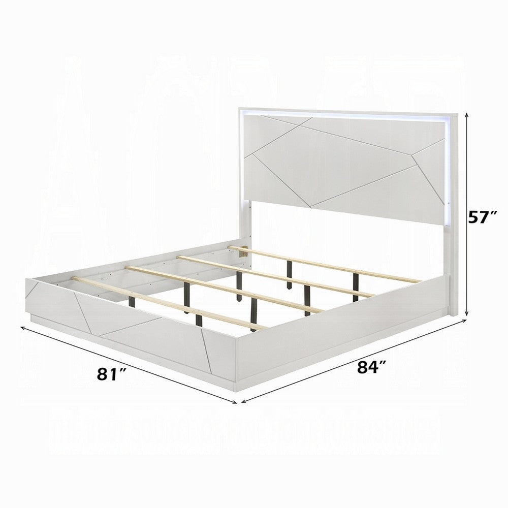 Esy King Size Storage Bed with LED Headboard | USB Ports | White & Silver