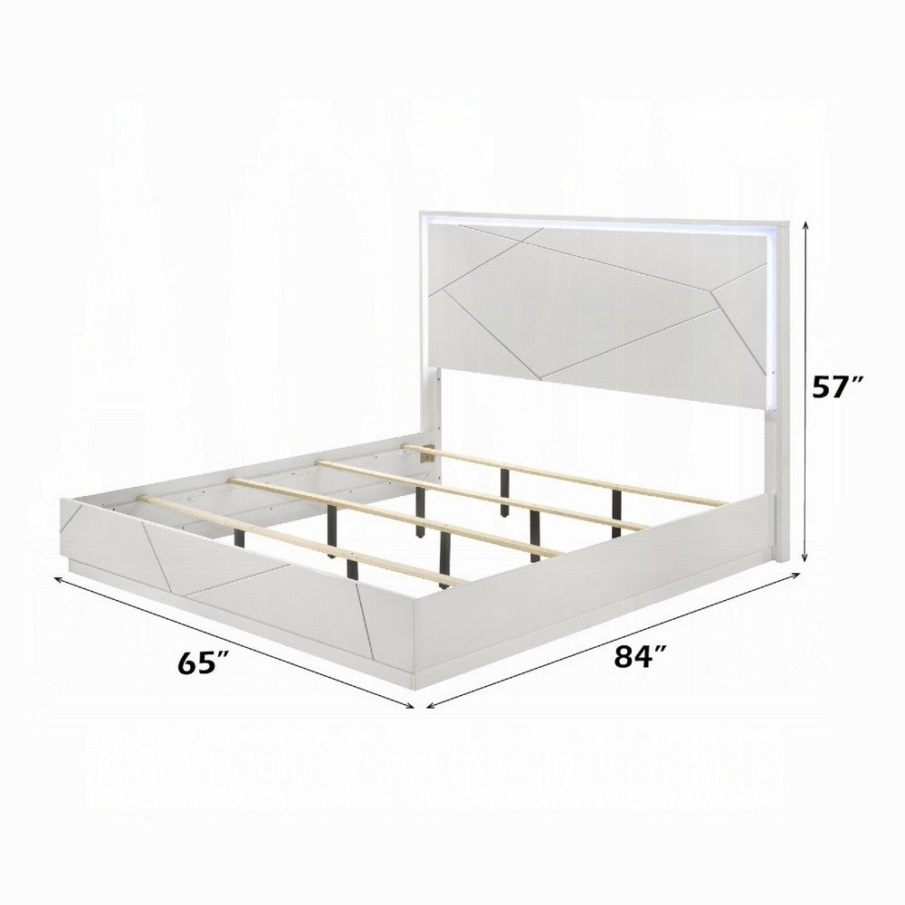 Esy Queen Size Storage Bed with LED Headboard | USB Ports | White & Silver