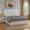 Esy Queen Size Storage Bed with LED Headboard | USB Ports | White & Silver