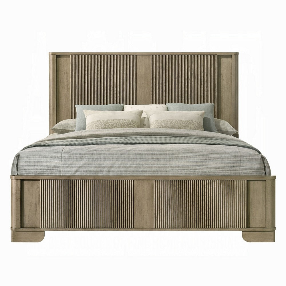 Leky King Bed | LED Headboard | Fluted Patterns | Antique Oak Brown Wood