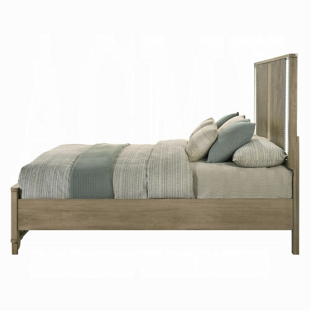 Leky King Bed | LED Headboard | Fluted Patterns | Antique Oak Brown Wood